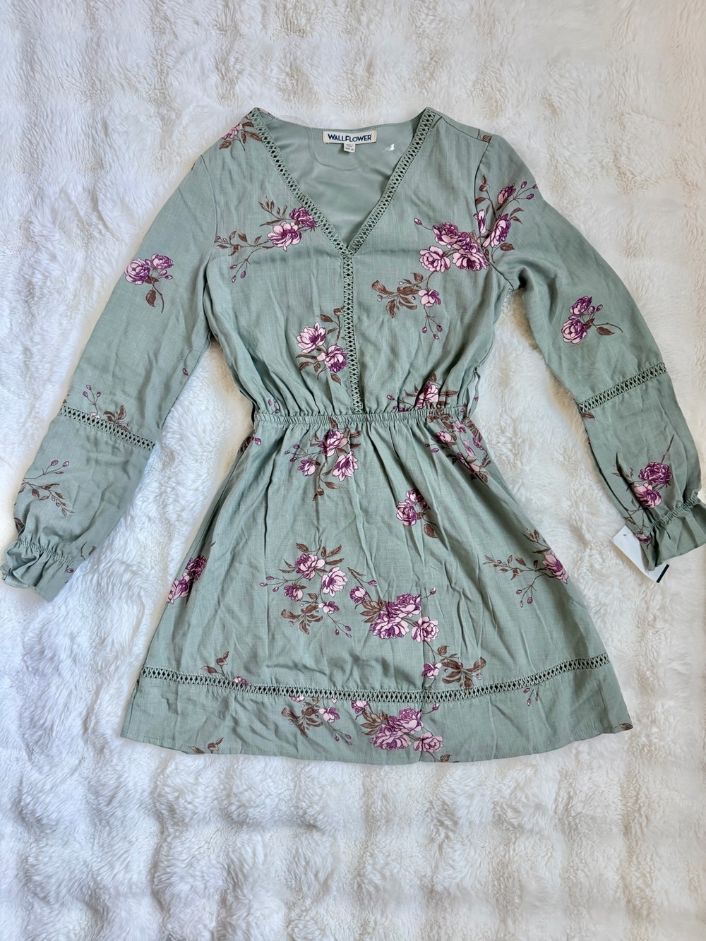 Wallflower Sage Green Floral Dress with Pink Blooms